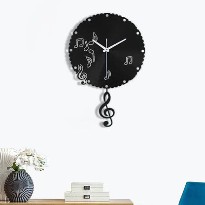 Music Notes Pendulum Silent Wall Clock – Vintage Vinyl Record Design