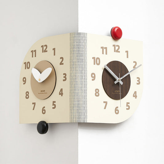 Corner Double-Sided Silent Wall Clock (Dual Time)