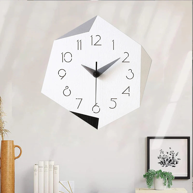 Creative Shaped Silent Wall Décor Clock – Unique Acrylic & Wood Design