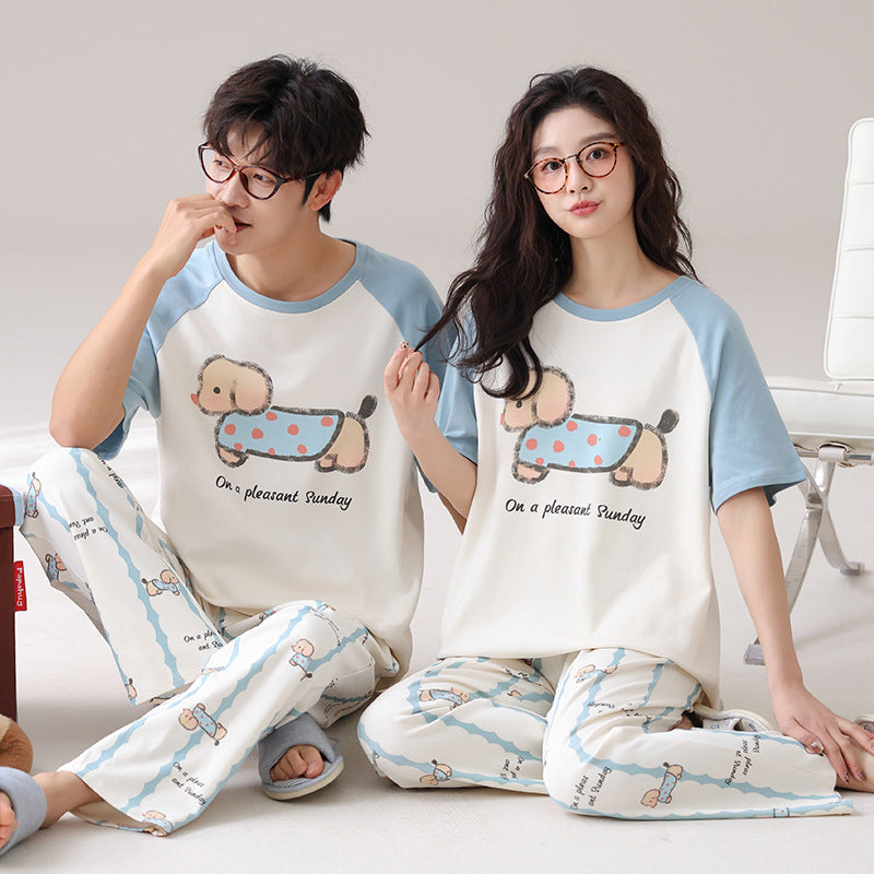Cute Puppy Korean Fashion Couple Pajamas - Cotton Summer