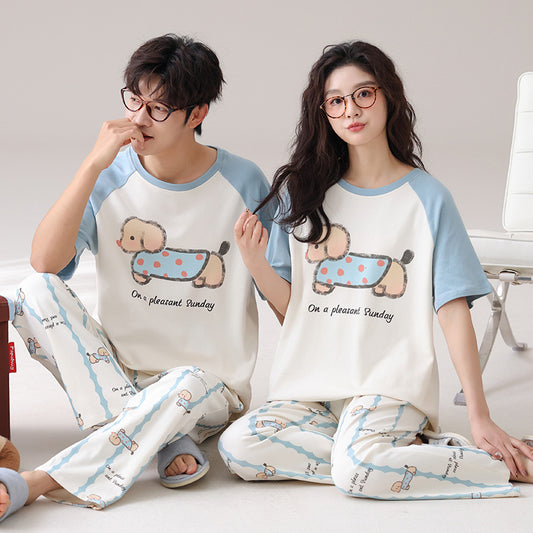 Cute Puppy Korean Fashion Couple Pajamas - Cotton Summer