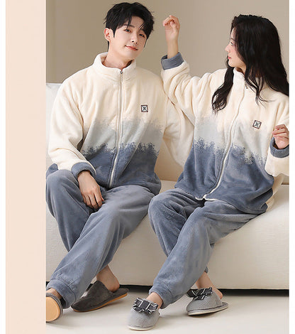 Light Sporty Couple Pajamas – Premium Flannel Zip-Up Set by Gullei