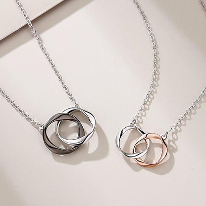 Engraved Double Ring Mobius Pendants Set for 2