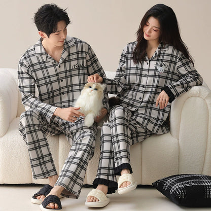 Classic Plaid Natural Cotton Couple Pajamas