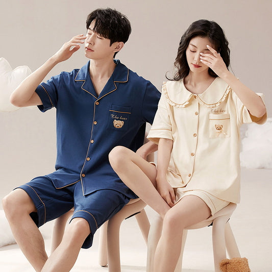 Cute Bear Couple Pajamas - Soft Cotton Short Sleeve