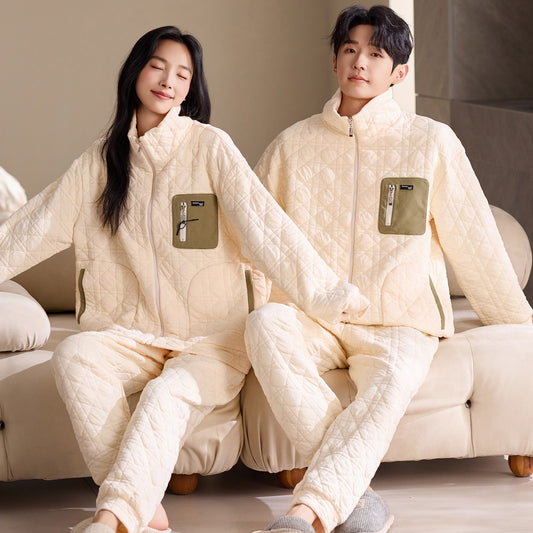 Modern Utility Couple Pajamas – Quilted Air Cotton Zip-Up Set by Gullei