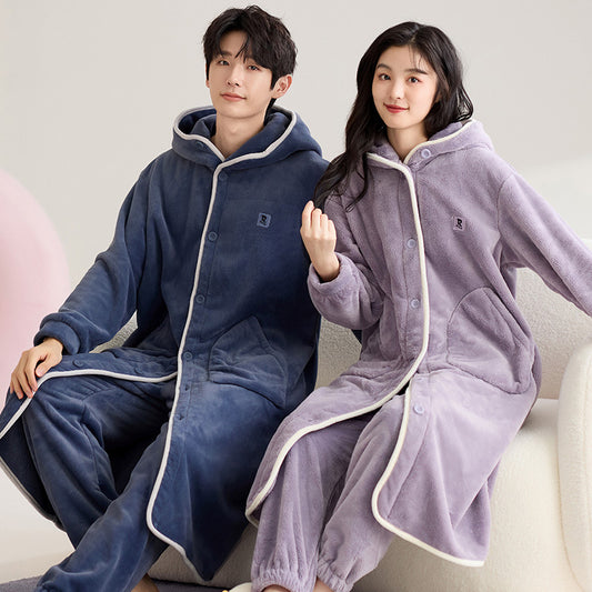 4-Piece Hoodie Winter Couples Pajamas Set