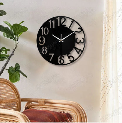 Big Numerals Silent Wall Clock — 12" Modern MDF (Black)