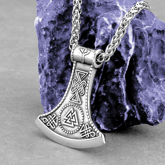 Mens Thick Chain Necklace Viking Style Axe Pendant