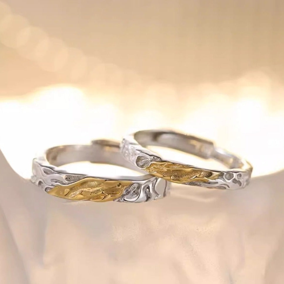 Engraved Matching Rings Set - Solid Sterling Silver - Adjustable Size