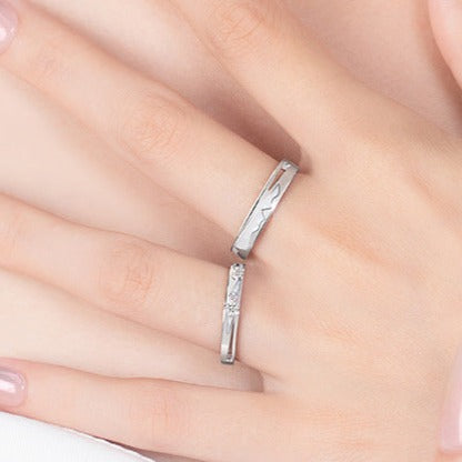 Luminous Matching Rings Set - Solid Sterling Silver - Adjustable Size