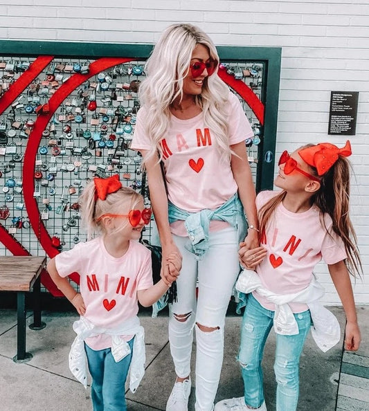 Matching Mom and Two Kids Short-sleeved Shirts