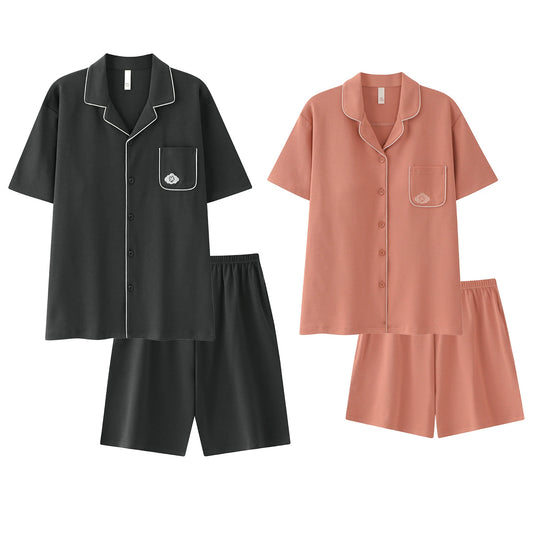 Contrast Piping Cotton Short Couple Pajamas