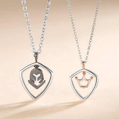 Knight Princess Crown Couple Necklaces Set for 2