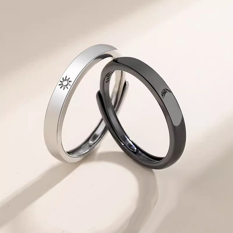 Custom Sun and Moon Couple Promise Rings Set