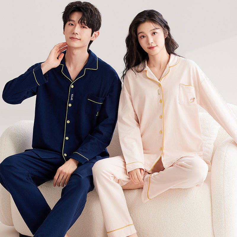 Classic Minimalist Contrast Piping Couple Pajama Set