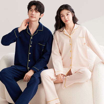 Classic Minimalist Contrast Piping Couple Pajama Set