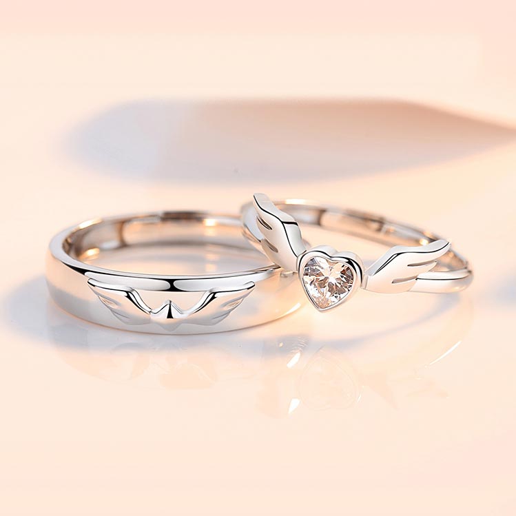 Heart Angel Wings Couple Promise Rings Set