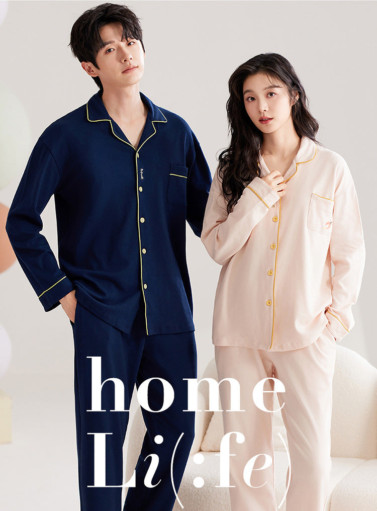 Classic Minimalist Contrast Piping Couple Pajama Set