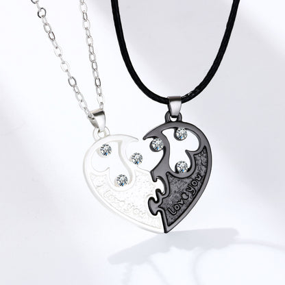 Engravable Half Hearts Interlocking Couple Necklaces Set