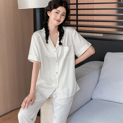Minimalist Faux Silk Couple Pajamas – Modern Unisex Sleepwear Set by Gullei