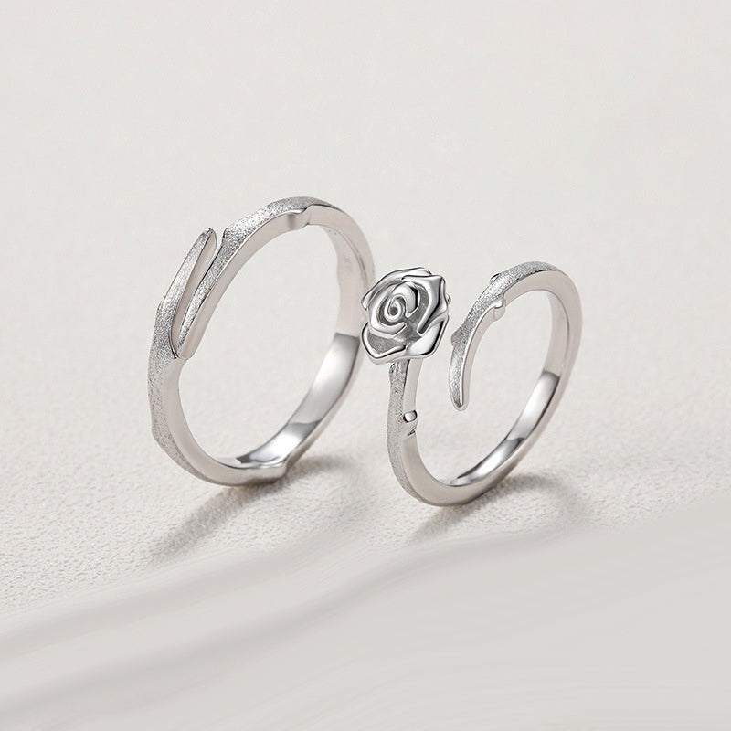 Engraved Thorns and Rose Promise Rings for Couples