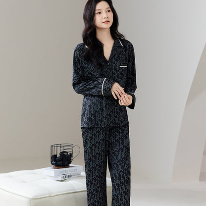 Luxury Monogram Faux Silk Couple Pajamas – Fashion-Forward Matching Sleepwear