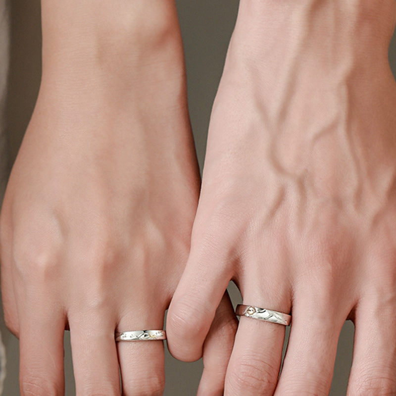 Engraved Sun and Moon Promise Rings Set for Two