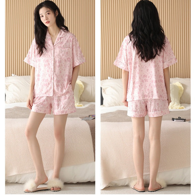 Gullei Matching Short Sleeve Comfy Pajamas Set Pure Cotton