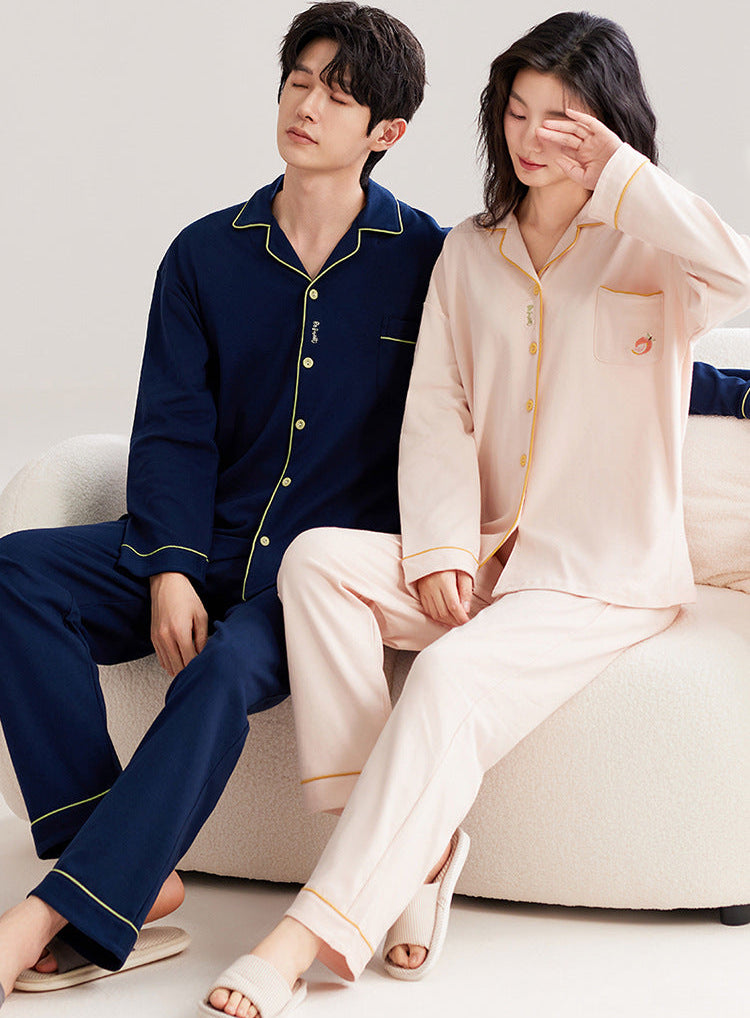 Classic Minimalist Contrast Piping Couple Pajama Set
