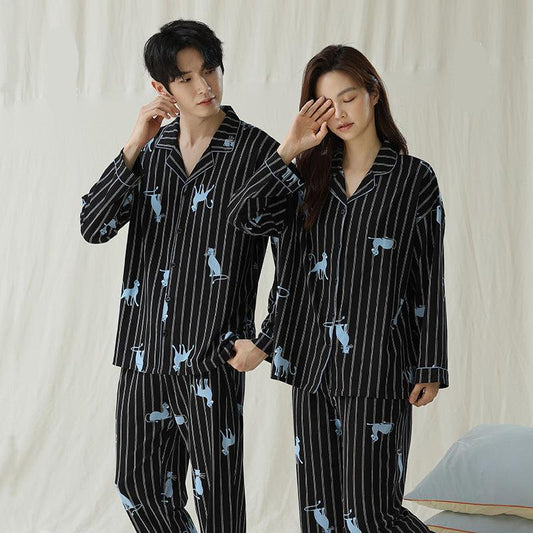 Cat Pattern Matching Couples Pajamas - Premium Cotton