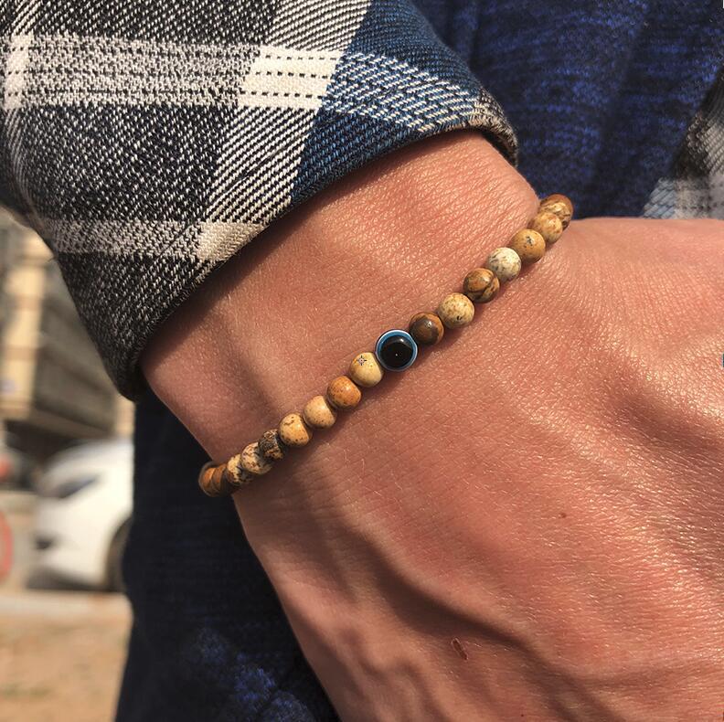 Tiger Eye Mens Beaded Bracelet Adjustable Size