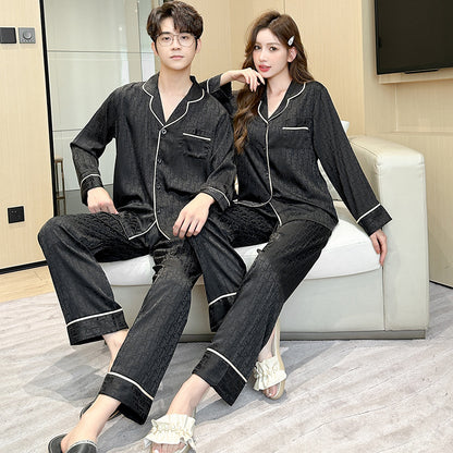 Matching Couple Pajamas – Monogram Patterned Faux Silk Set for Couples