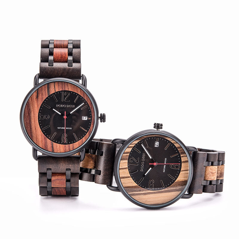 Matching Wood Couple Quartz Watch Set