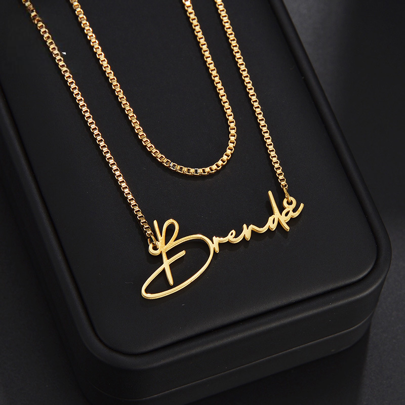 Dual Chain Personal Signature Name Box Chain Necklace