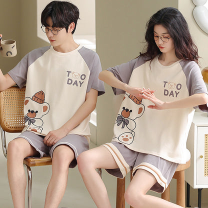 Matching Short Sleeves Shorts Sleepwear Set for Couples