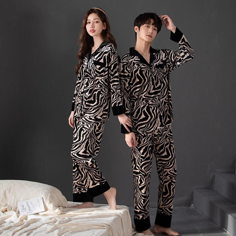 Bold Fashionable Couple Pajamas – Flannel Zebra Print Luxury Sleepwear Set by Gullei