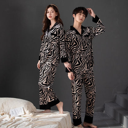 Bold Fashionable Couple Pajamas – Flannel Zebra Print Luxury Sleepwear Set by Gullei