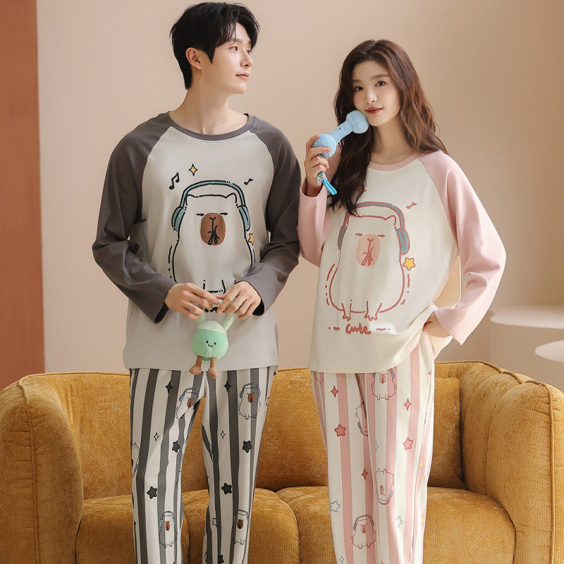 Matching Couple Pajamas Set – Cartoon Bear Print, Soft Cotton & Stretch