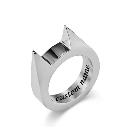 Engraved Cat Ears Spiked Unisex Self Defense Ring