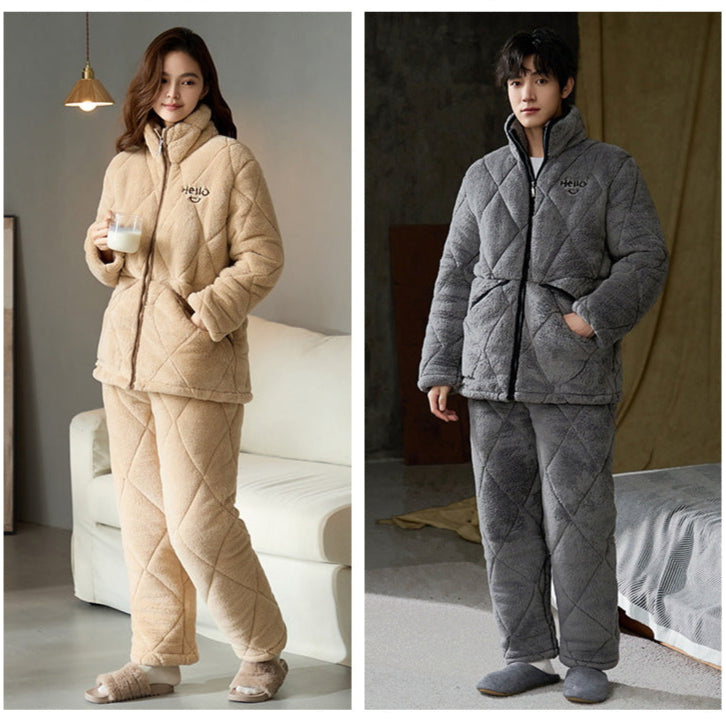 Ultra Warm Poyester Winter Pajamas Set for Couples