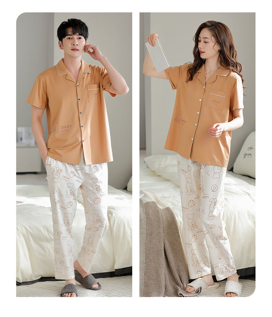 Matching Cartoon Sleepwear Set for Couples 100% Cotton