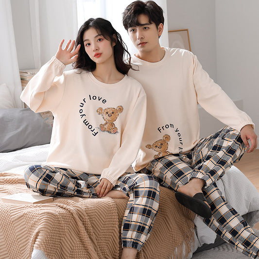 Matching Couple Pajamas – Soft Cotton with Bear Embroidery by Gullei