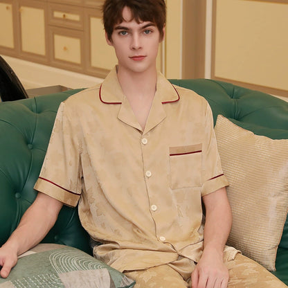 Elegant Floral Jacquard Satin Couple Pajamas