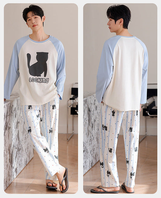 Cozy Cat-Lover Couple Pajamas – Cotton Cat Print Lounge Set by Gullei