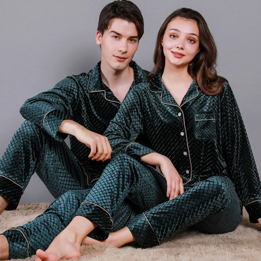 Luxury Textured Velvet Long-Sleeve Couple Pajamas