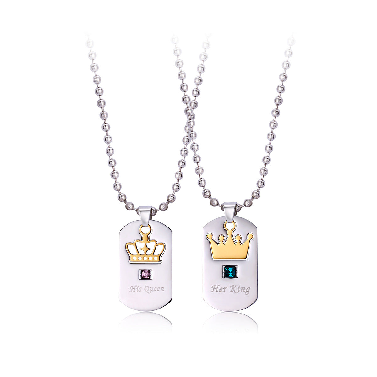 Engraved King Queen Necklaces Set for Couples