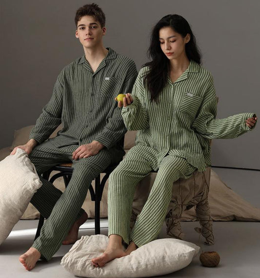 100% Premium Cotton Striped Couples Pajamas Set