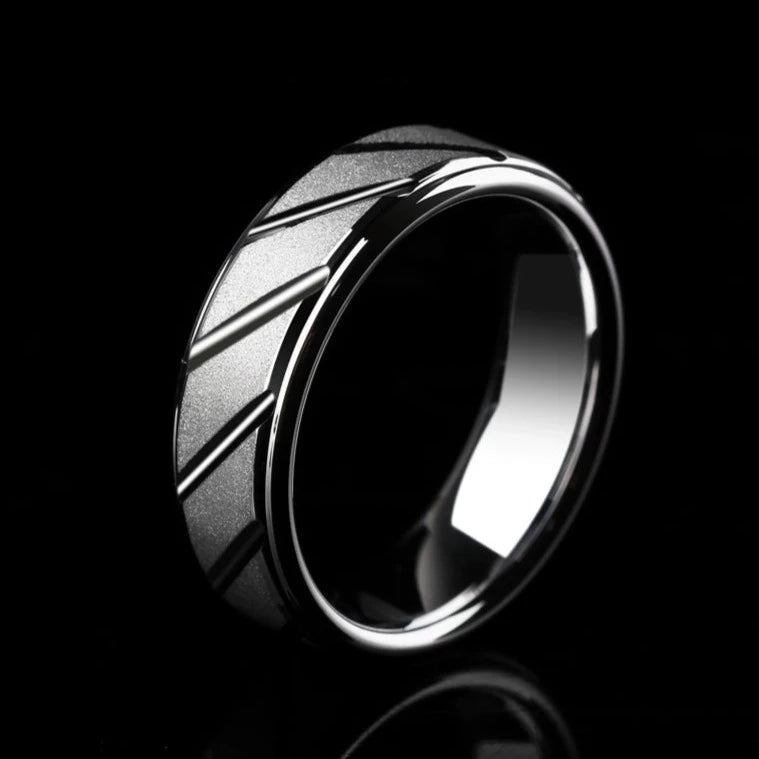 Engraved Mens Wedding Ring Frosted Tungsten