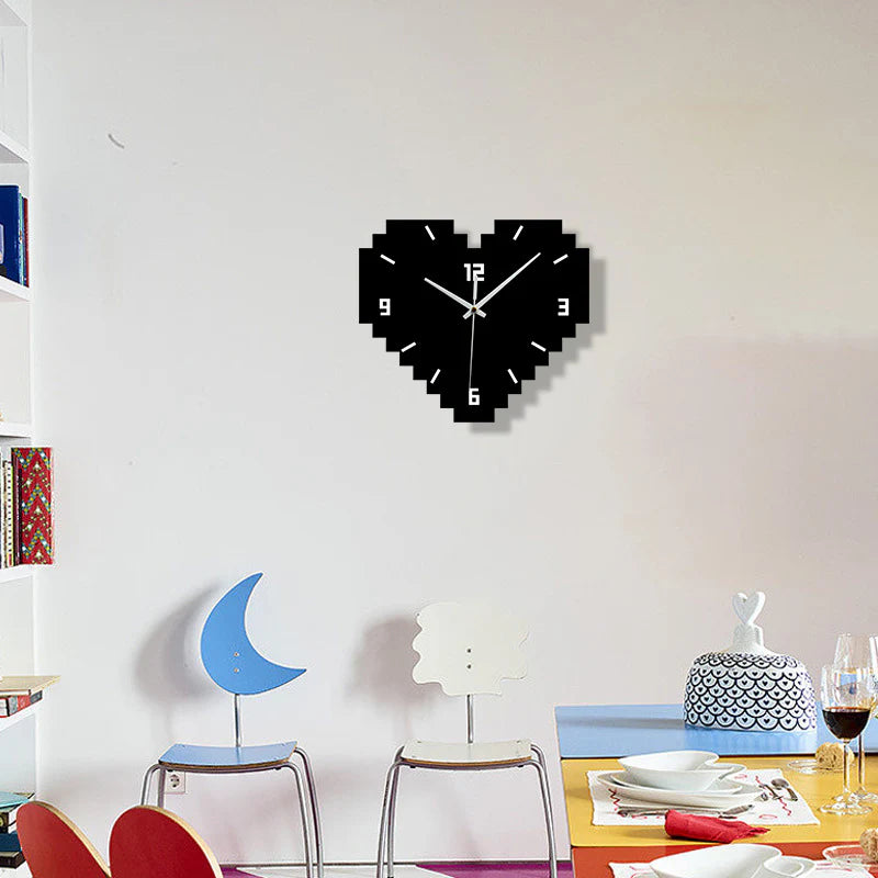Hearts Shaped Creative Silent Wall Décor Clock – Pixelated Heart Design